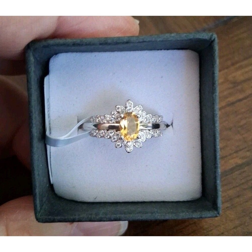 Yellow Citrine Ring 925 Sterling Silver Natural Size 8 Adjustable NWT